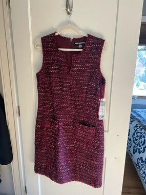 Karl Lagerfeld Burgundy Tweed Sleeveless Shift Dress